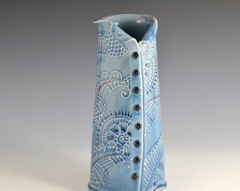 Vase with Buttons Knitting Needle Organizer inspired by farbics embroidery by Creative with Clay Charan Sachar