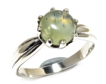 Natural Prehnite Round Gemstone Ring 925 Sterling Silver R1177
