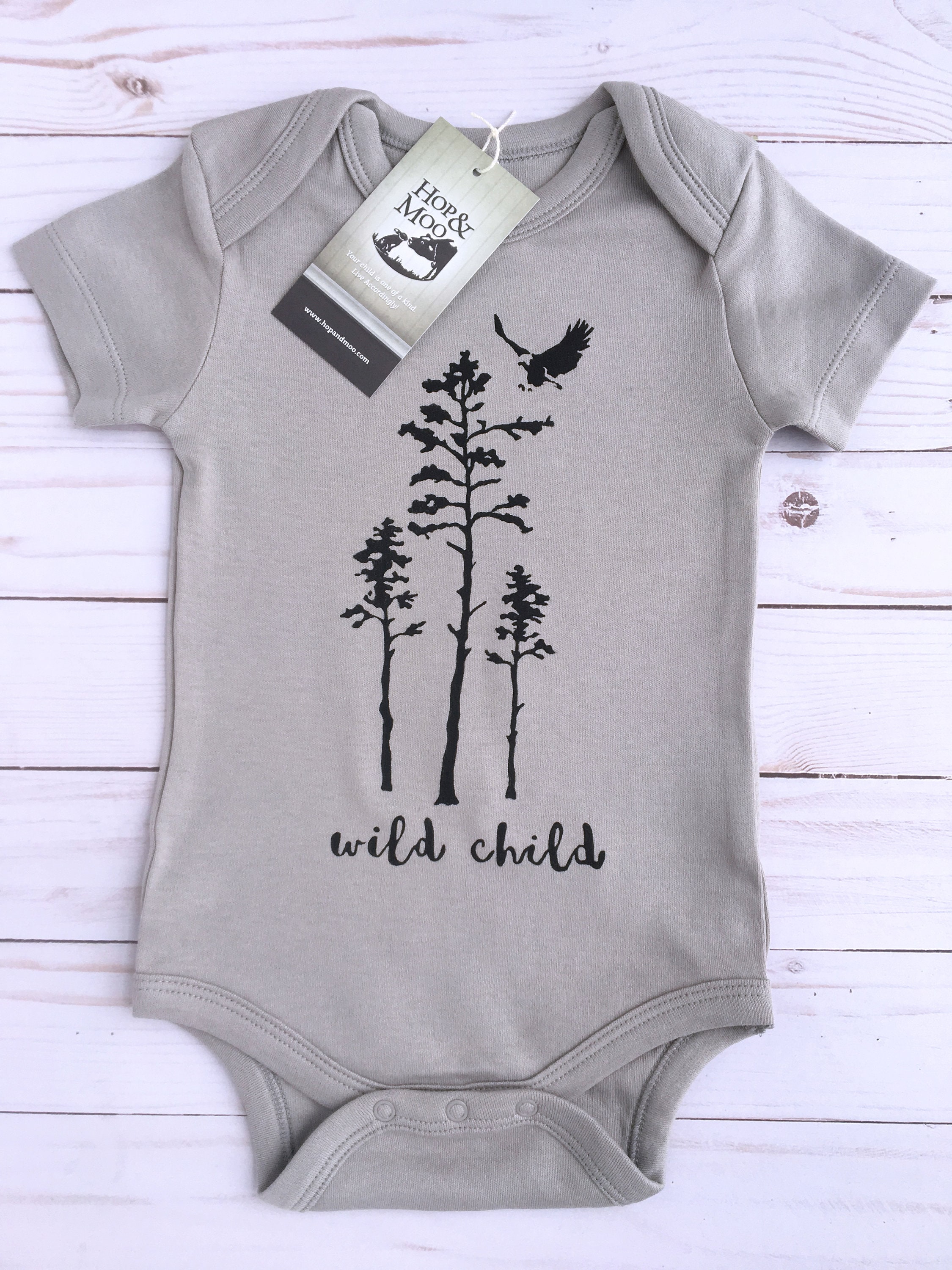 Wild Child Grey Shirt Unisex Organic Handprinted Baby Bodysuit