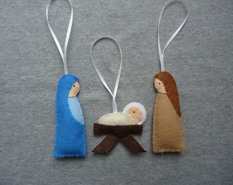 Nativity Felt Ornaments with Mary, Joseph and Baby Jesus