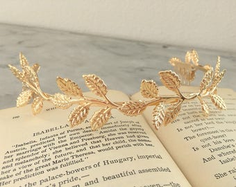 Gold Leaf Crown.Gold Leaf Tiara.Gold Leaf Bridal headpiece.Leaf fascinator.Gold Leaf hair accessory.wedding hair piece.Grecian tiara.Boho