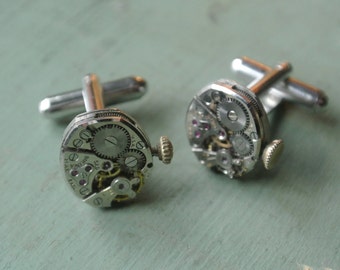 Steampunk Watch Movement Cuff Links, Authentic old Movement, Upcycled Gears, One of a Kind, Eclectic, Great Gift for Him By UPcycled Works
