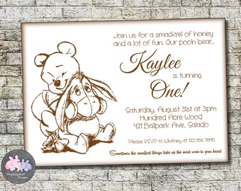 Winnie the Pooh Birthday Invitation, Pooh Bear Birthday Invitation, First Birthday or Second Birthday Pooh Invitation 5x7, Printable Digital