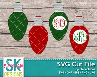 Christmas Light Bulb Monogram SVG dxf EPS png JPG htv Heat Transfer Vinyl Cricut svg Silhouette svg Christmas Ornament Sweet Kate Designs