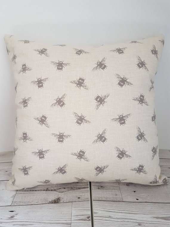 Bees cushion pillow cover Fryetts 18 inch linen colour