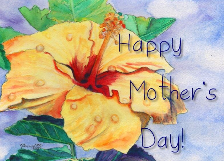 printable diy mothers day card 5x7 pdf yellow hibiscus from