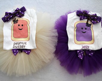 Peanut Butter and Jelly outfit for twin girls/Peanut butter and jelly outfit for sisters/Twin girls tutu outfits/Twin girl shirts