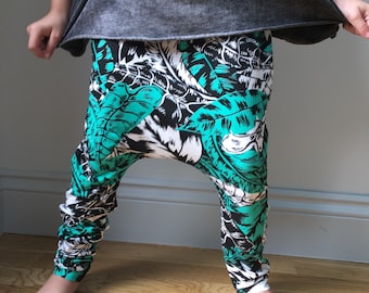 Tropical print baby drop crotch harem pants / boho kids clothes / toddler harem / boys harems - skinny leg fit