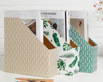 100% recycled tropical and geometric magazine file holder