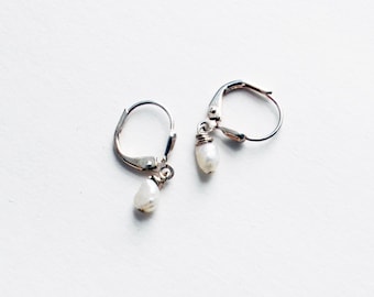 Delicate Earrings Tiny Pearl Earrings Petite Earrings Pearl Dangles Girls Earrings Silver Earrings Fresh Water Pearl Earrings Minimal Simple