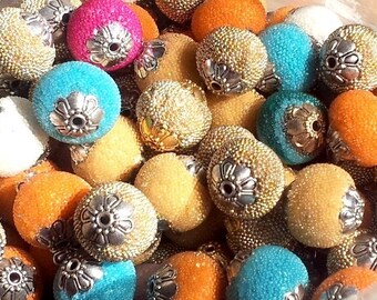 Set of 100 beads, Indonesian, various colours, 14-15mm
