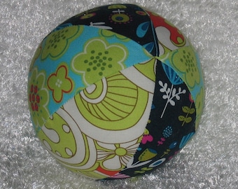 Blue and Lime Green Park Slope Fabric Ball Rattle - SALE
