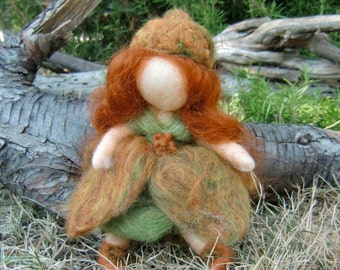 Acorn Pixie Fairy- Waldorf Inspired Needle Felted Soft Sculpture - bendy -