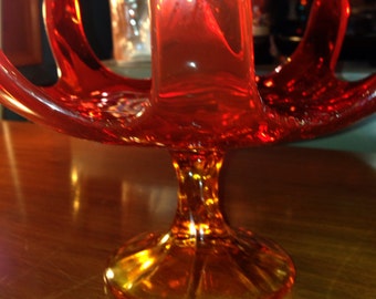 Vintage Viking Glass Compote. Orange Glass Centerpiece