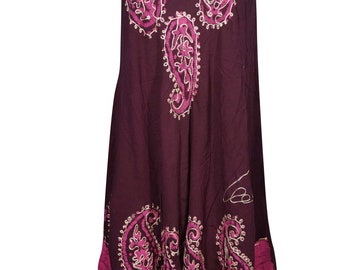 Maroon Pink Flared Tank Dress Umbrella Marble Feel Batik Printed Boho Style Summer Cover Up Sundress XL