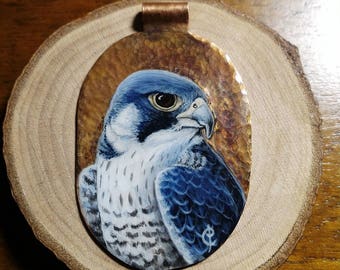 Peregrine falcon, miniature on copper