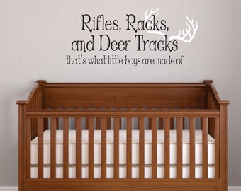 Rifles, Racks, Deer Tracks Boys Hunting Wall Decals - Little Boys Are Made of Children Wall Decal Vinyl Art - Nursery Wall Vinyl Decal Vinyl