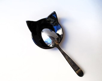 Black Cat Dish, Spoon Rest, Soap Dish, Cat Jewelry Dish, Ceramic, Pottery, Trinket Dish, Mother's Day Gift, Home Decor, Crazy Cat Lady Gift