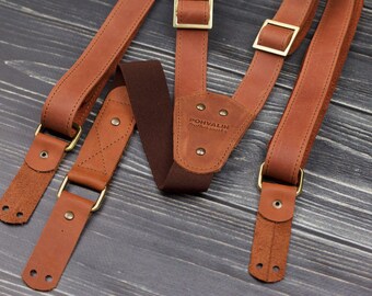 Suspenders for buttons, men's leather suspenders, button leather suspenders, Brown wedding groomsmen suspenders, Brown suspenders