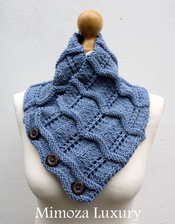 Denim Blue/Grey Merino Wool Hand Knitted Scarf, Knit scarf wrap blue grey Scarf, Shawl, Wrap, Neck warmer, knit scarf, women's knit scarf