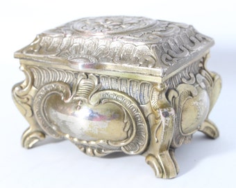 Vintage Metal Casket Ornate Rose Jewelry Box ( Japan )