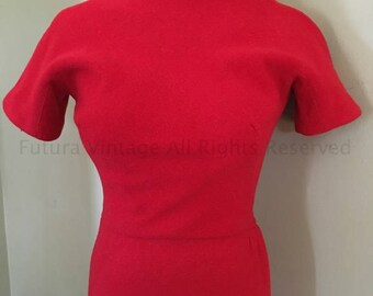 1950s True Vintage Knock Out Lipstick Red Form Fitting Curve Hugging Wiggle Dress- 32" 33" Bust