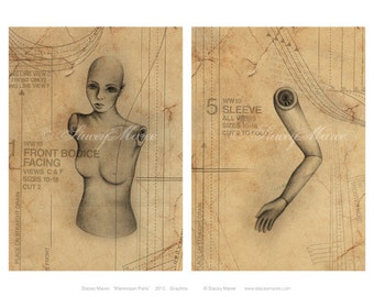 Art Print "Mannequin Parts" - Illustration by Stacey Maree