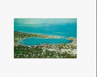 1950s, 1960s Postcard of Ocracoke Island Village & Harbor, North Carolina, Outer Banks, Aerial View, Unposted, Travel Souvenir Ephemera