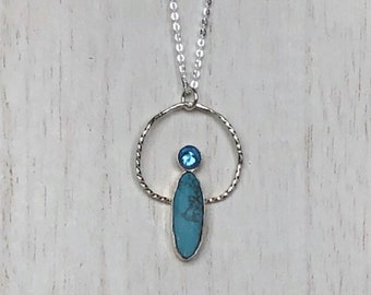 Turquoise and London Blue Topaz Sterling Silver Necklace