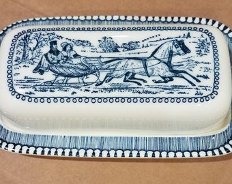 Currier & Ives Butter Dish, The Road Winter