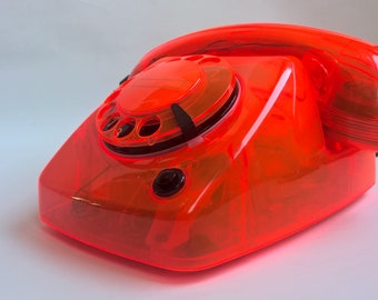 vintage retro neon transparant Dutch PTT dial telephone T65 TDK Delft, 1987, collectors item, CWP