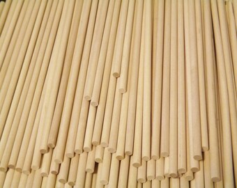 100 ct 1/4" x 9" Birch Wooden Dowels for Wood Crafts, Cake Tiers, Lollipops