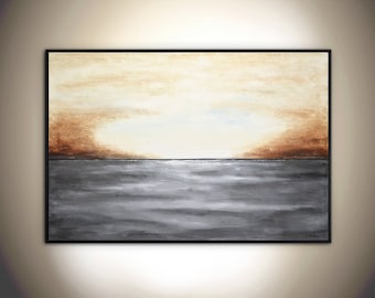 Landscape painting original abstract painting large painting gray brown seascape horizon abstract art oil painting 24x36 by L.Beiboer