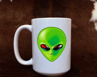 Alien mug, monster coffee mug, green alien, coffee lovers, gift for him, gift item,
