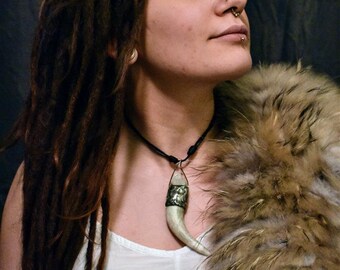 Deer Antler Pendant - Moonstone Pendant - Deer Antler Necklace - Boho - Pagan Necklace - Gemstone Necklace - Rustic Necklace