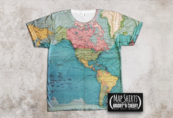 Vintage World Map T Shirt Travel Gift All Over Print Shirt