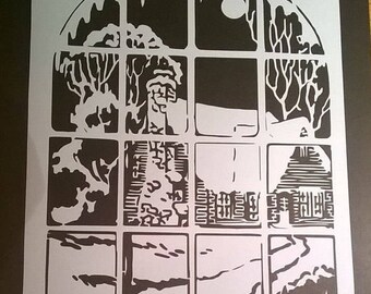 Winter Window Papercutting template|Commercial Licence|Instant Download|QuirkyCraftsUK