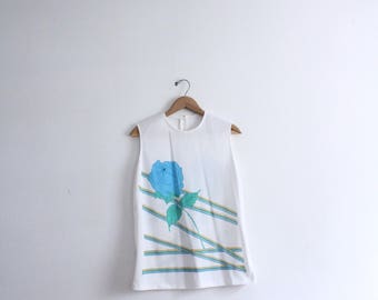 Vintage 70s Blue Rose Blouse