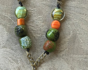 handcrafted bead and stone necklace