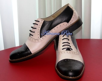 Men Brogues , Men Oxford shoes , Black & White Men shoes , Vintage Leather Men Oxfords Brogues , 1920 men shoes
