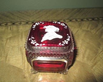 Westmoreland Hand Painted Cameo Signed Footed Trinket Jewelry Vanity Box