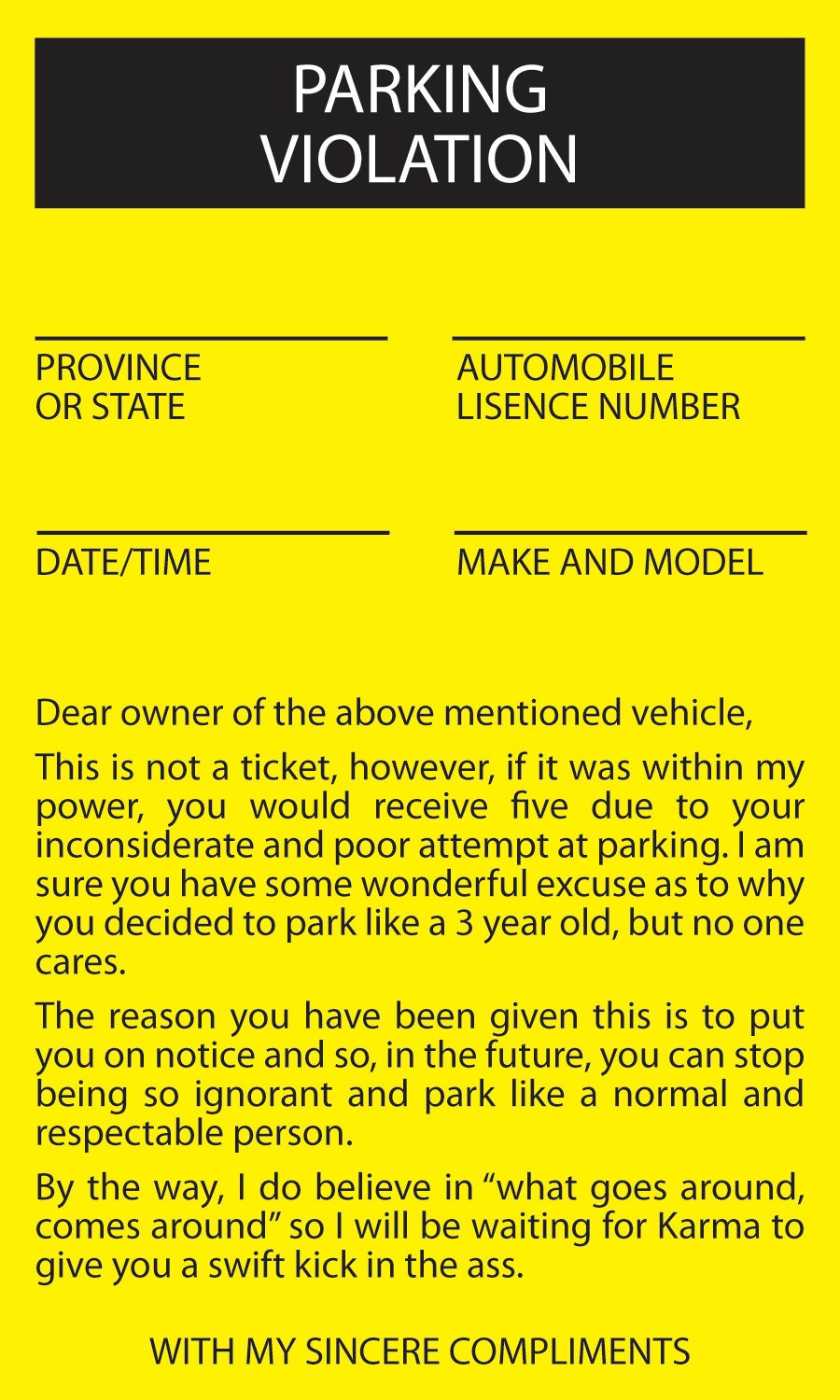 Parking Violation Notice Template