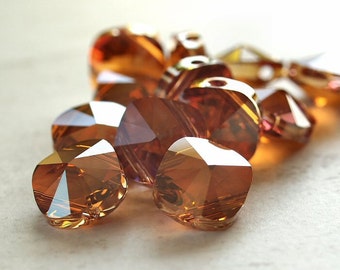 Crystal Copper Swarovski Elements 14mm Square Bead Double Hole : 2 pc