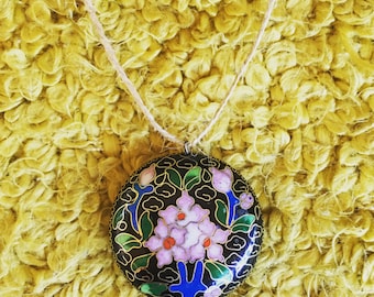 Cloisonne Floral Puffy Pendant or Focal Bead