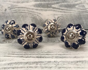 Complete Set of 4 Knobs, Decorative Hand Painted Cobalt Blue Pulls, Furniture Knob, As Shown 4 Drawer Pulls Item #543621830
