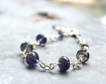 Iolite Bracelet Sterling Silver Blue Gemstone Bracelet semi precious faceted beads