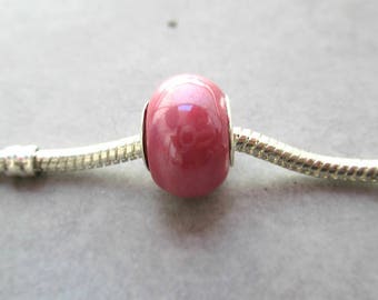1 Pearl charms / bead European murano ceramic / porcelain pink