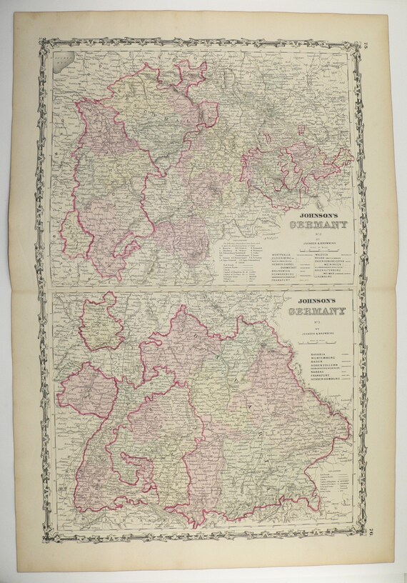 1861 west germany map southern germany antique map johnson