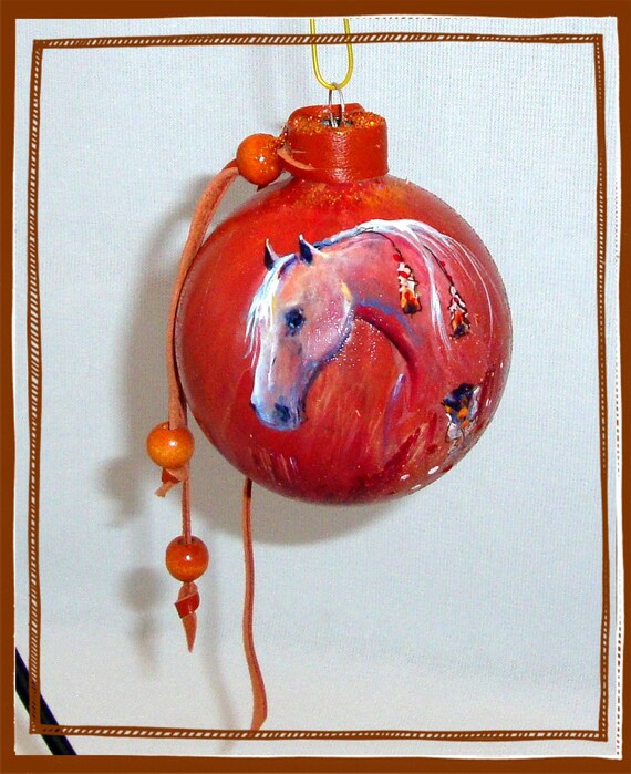 Items similar to Designer Hand Painted Glass Ornament Horse. Hand Made