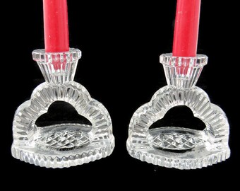 Art Deco Clear Glass Candle Holder .Vintage Candlestick Holders.Taper Candle Holder.Vintage Home Decor.Glass Candle Holder